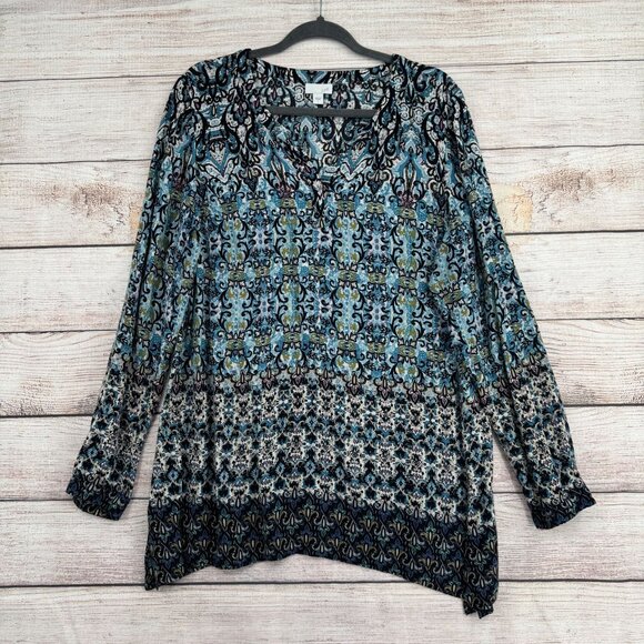 J. Jill V-Neck Floral Watercolor Tunic Blouse Women's Size Large Multicolor - Picture 1 of 12